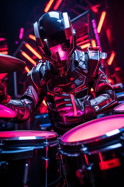 Futuristyczny muzyk tworzący muzykę za pomocą instrumentu
