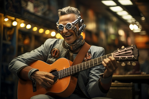 Futuristyczny muzyk tworzący muzykę za pomocą instrumentu