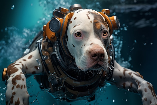 Bezpłatne zdjęcie futuristyczny pies pod wodą