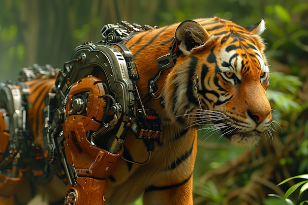 Bezpłatne zdjęcie futuristyczny pół-robotowy tygrys