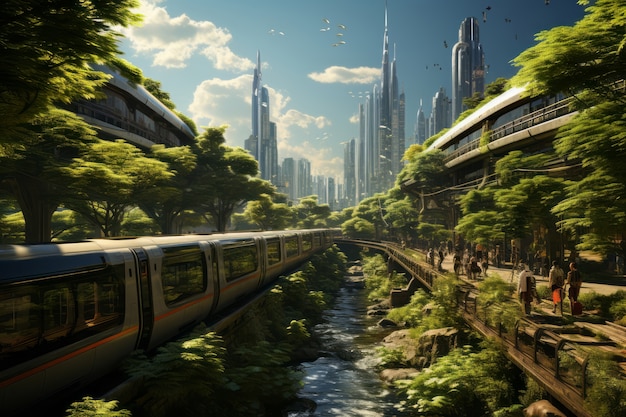 Bezpłatne zdjęcie futuristyczny środek transportu w ultra nowoczesnym mieście