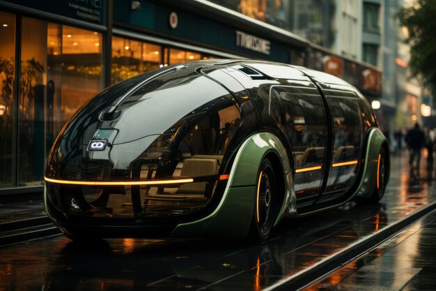Futuristyczny środek transportu w ultra nowoczesnym mieście