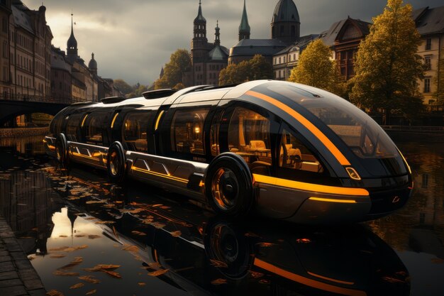 Bezpłatne zdjęcie futuristyczny środek transportu w ultra nowoczesnym mieście