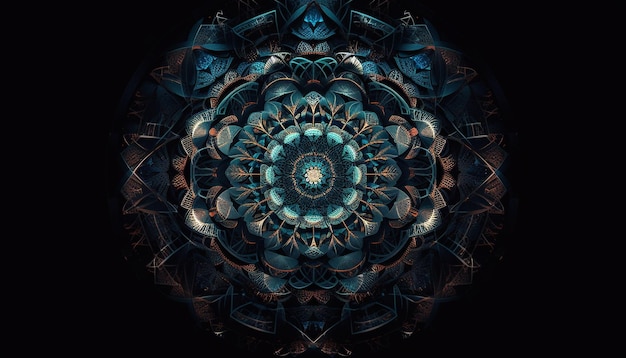 Bezpłatne zdjęcie futurystyczna mandala symbolizuje duchowość w jodze generowaną przez sztuczną inteligencję