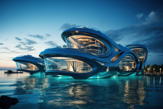 Futurystyczna reprezentacja architektury domów wodnych