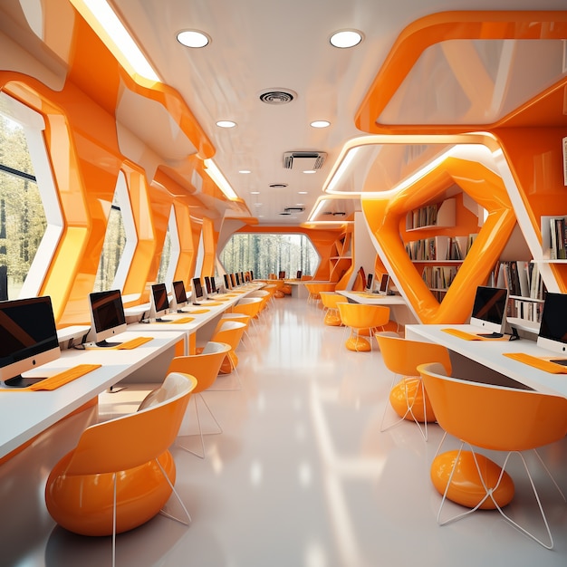 Futurystyczna sala szkolna dla przyszłych uczniów