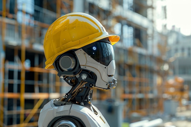 Bezpłatne zdjęcie futurystyczna scena z zaawansowanym technologicznie robotem używanym w przemyśle budowlanym