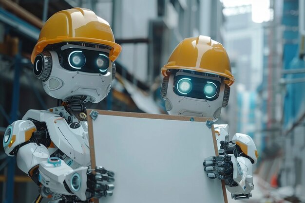 Futurystyczna scena z zaawansowanym technologicznie robotem używanym w przemyśle budowlanym