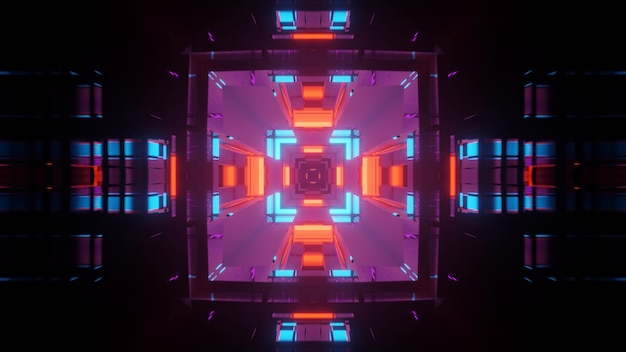 Futurystyczny Korytarz Tunelu Z Neonowymi światłami, Tapeta W Tle Renderowania 3d