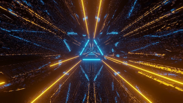 Futurystyczny Korytarz Tunelu Z Trójkątnymi Pikselami Science-fiction