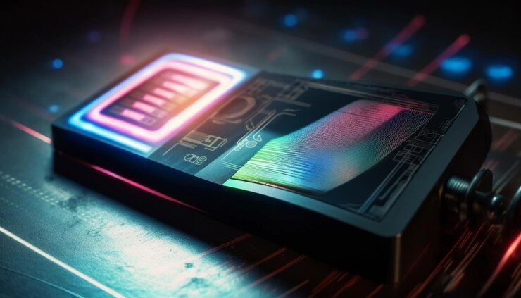 Bezpłatny plik Zdjęcie futurystyczny monitor komputerowy oświetlony niebieską poświatą generowaną przez sztuczną inteligencję