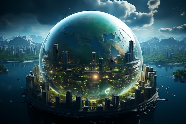 Bezpłatne zdjęcie futurystyczny pogląd na wysokiej technologii planetę ziemię