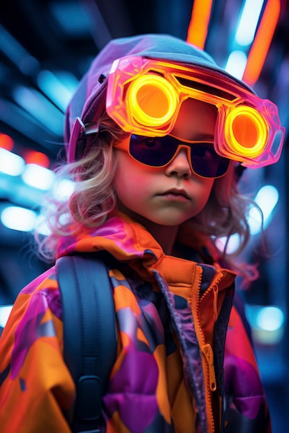 Futurystyczny portret młodej dziewczyny z wysoką technologią