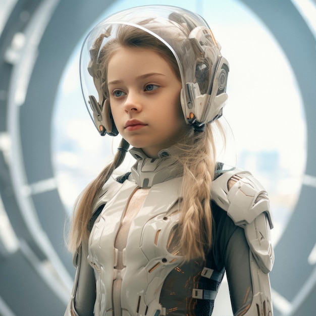 Bezpłatne zdjęcie futurystyczny portret młodej dziewczyny z wysoką technologią