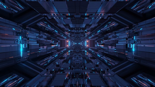 Bezpłatne zdjęcie futurystyczny tunel kosmiczny science-fiction ze świecącymi błyszczącymi światłami