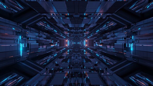 Futurystyczny tunel kosmiczny science-fiction ze świecącymi błyszczącymi światłami