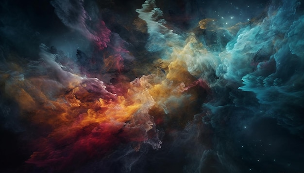 Galaktyczna eksplozja zapala fioletowy płomień w abstrakcyjnej przestrzeni stworzonej przez sztuczną inteligencję