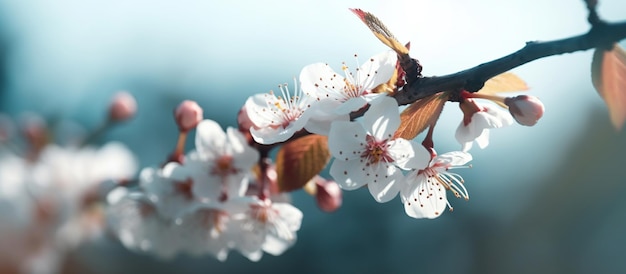 Gałęzie kwitnącej wiśni makro Obraz generowany przez AI