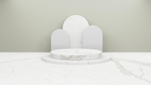 Geometryczne tło w kształcie walca w minimalistycznej makiecie w białym i szarym pokoju studyjnym do wyświetlania na podium lub prezentacji renderowania 3d