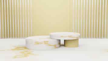 Bezpłatne zdjęcie geometryczne tło w kształcie walca w minimalistycznym pokoju studyjnym w kolorze białym i złotym do wyświetlania na podium lub prezentacji renderowania 3d