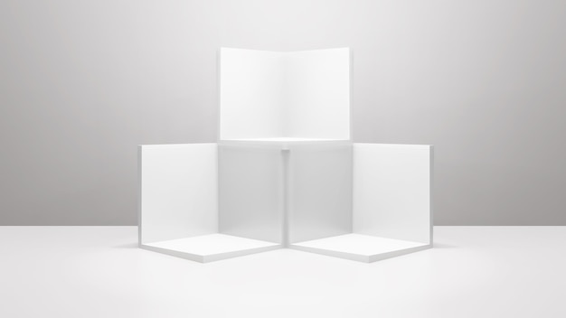 Geometryczny kształt tła w minimalistycznej makiecie pokoju studyjnego w kolorze białym i szarym do wyświetlania na podium lub