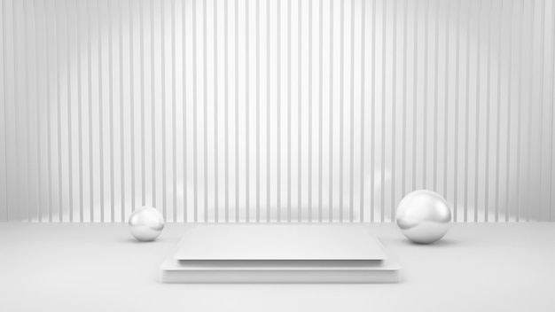 Geometryczny kształt tła w minimalistycznej makiecie pokoju studyjnego w kolorze białym i szarym do wyświetlania na podium lub