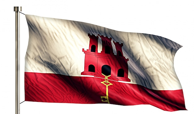 Gibraltar Flaga Narodowa Pojedyncze 3d Białe Tło