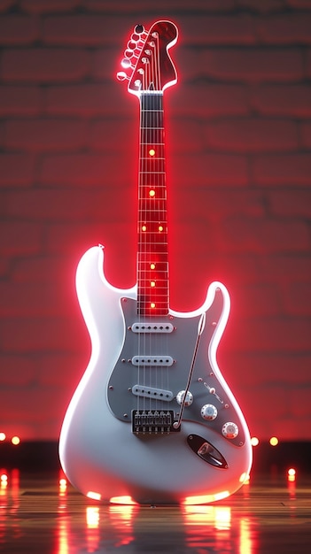 Bezpłatne zdjęcie gitara elektryczna z neonowym światłem, martwa natura.