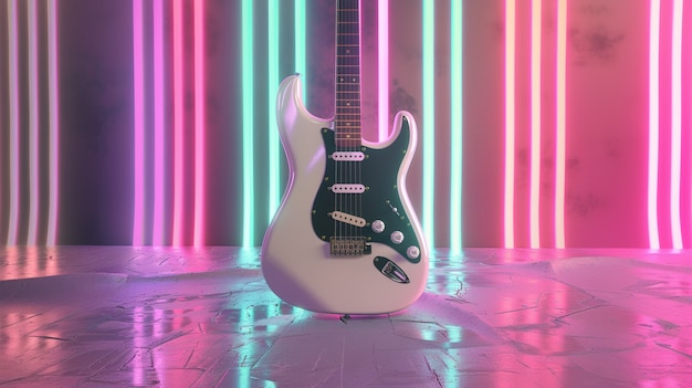 Bezpłatne zdjęcie gitara elektryczna z neonowym światłem