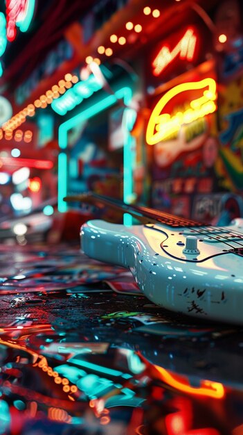 Gitara elektryczna z neonowym światłem