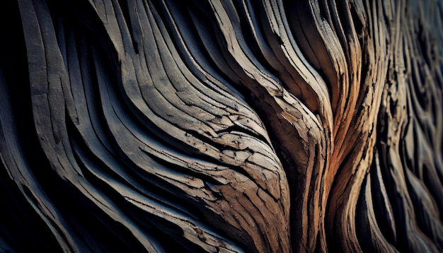 Gładkie krzywe starego drzewa tworzą teksturowane tło generowane przez sztuczną inteligencję