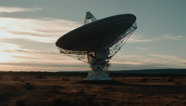 Globalna komunikacja eksploruje kosmos za pomocą radioteleskopu o zachodzie słońca generowana przez sztuczną inteligencję
