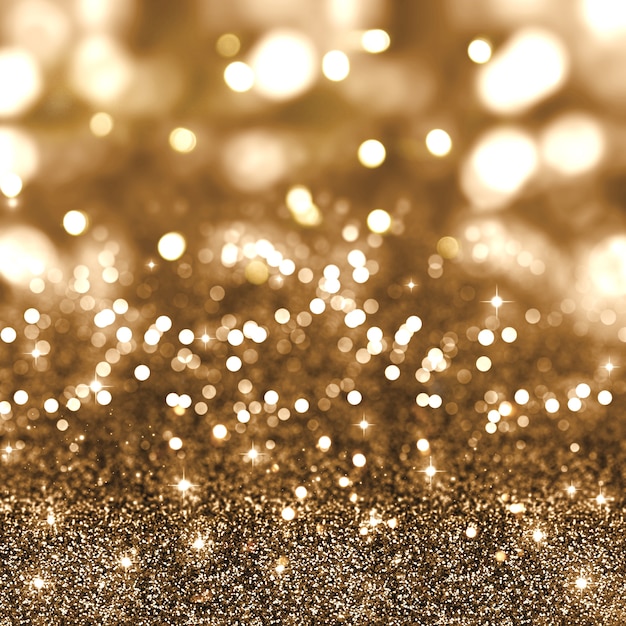 Gold Christmas Glitter Tła Z Gwiazd I światła Bokeh