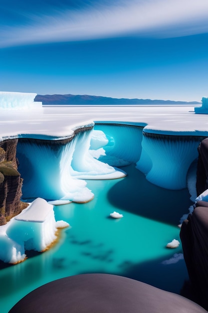 Bezpłatne zdjęcie góry lodowe topnieją w morzu, a lód topnieje.