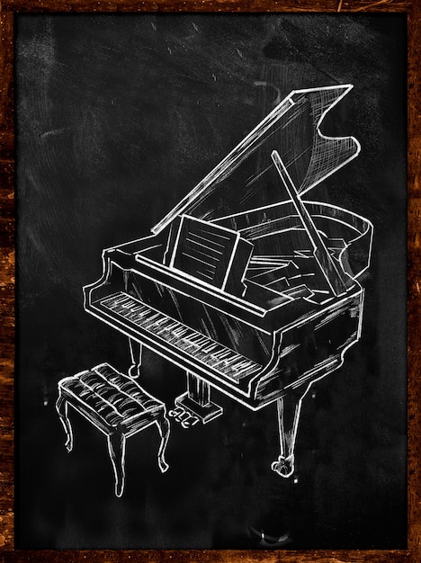 Bezpłatne zdjęcie grand piano rysowanie na blackboard muzyki