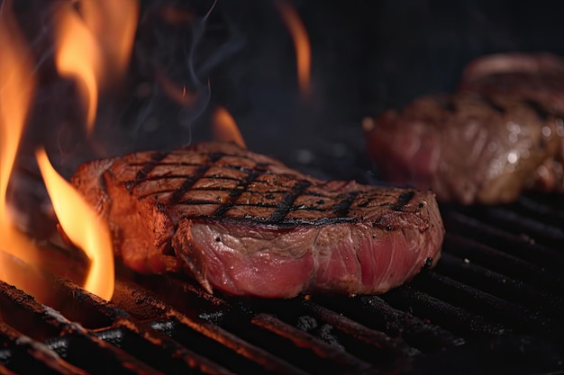 Grillowane steki wołowe z przyprawami i ziołami na bbq outdoorAi generative