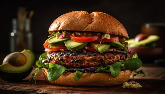 Grillowany Burger Wołowy Na Rustykalnej Bułce Ciabatta Wygenerowany Przez Ai
