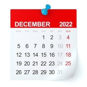 Grudzień 2022 - kalendarz. na białym tle. ilustracja 3d