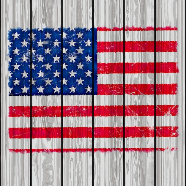 Grunge stylu Ameryka flaga na drewnianym tle tekstury