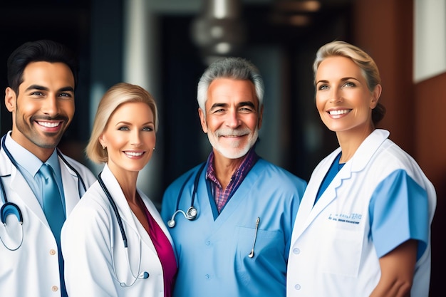 Bezpłatne zdjęcie grupa lekarzy stojących na szpitalnym korytarzu