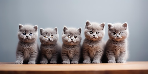 Bezpłatne zdjęcie grupa puszystych szarych kociaków wygląda ciekawie i gotowa do zabawy