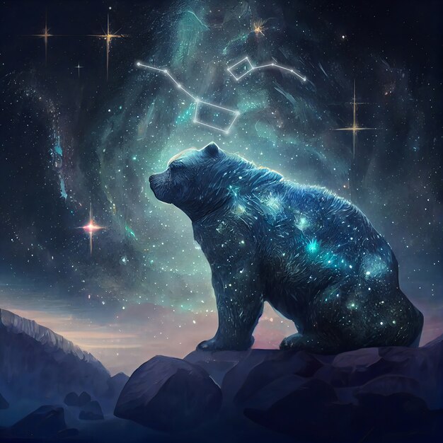 Gwiazdozbiór Wielkiej Niedźwiedzicy z niedźwiedziem