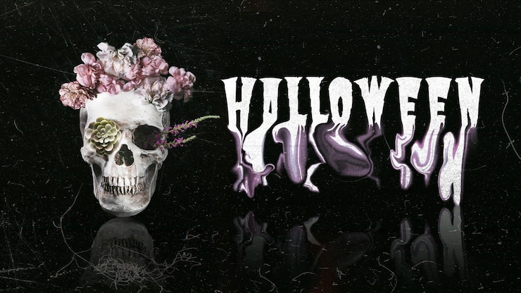 Bezpłatny plik Zdjęcie halloweenowy sztandar z upiorną czaszką