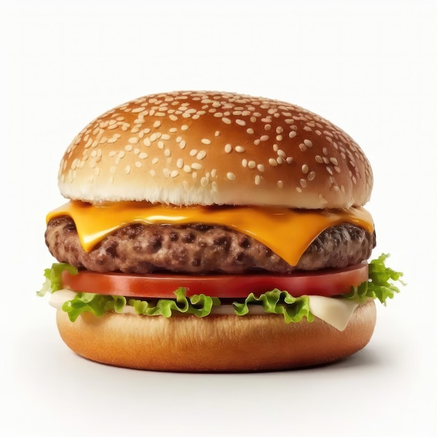 Hamburger samodzielnie na białym tle Burger świeżych fastfood z wołowiną i serem