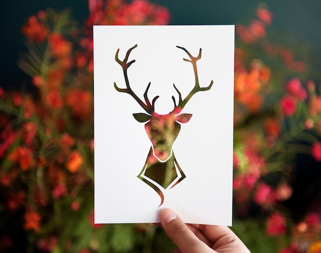 Hand Hold Deer Z Poroża Papierową Rzeźbą