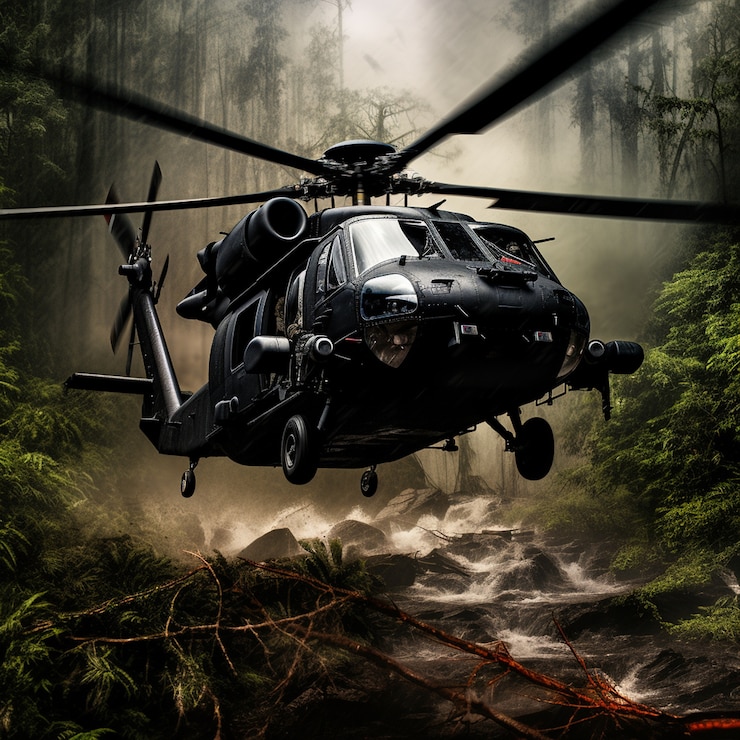 Bezpłatny plik Zdjęcie helikopter wojskowy w lesie