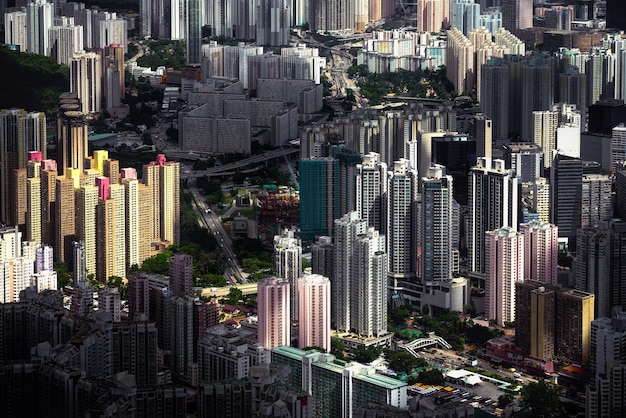 Hipnotyzujący widok z lotu ptaka Hongkongu Hongkongu