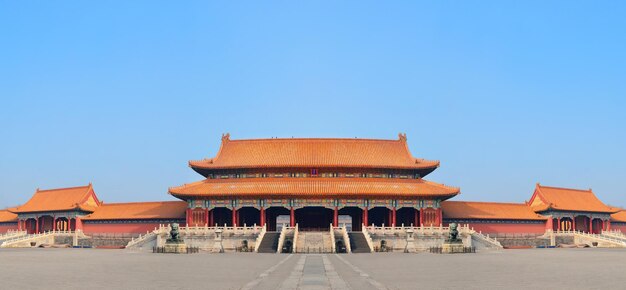 Historyczna panorama architektury w Zakazanym Mieście w Pekinie, Chiny.