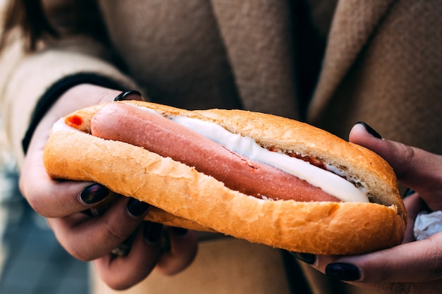 Bezpłatne zdjęcie hot dog z białym serem