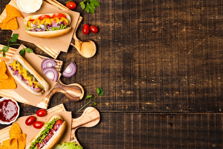 Bezpłatny plik Zdjęcie hot-dogs na cutboardach z miejsca na kopię